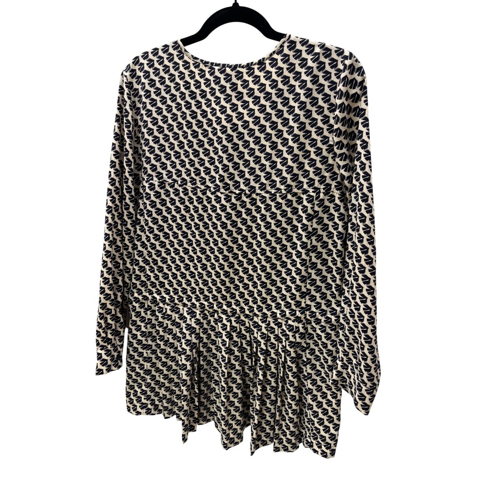 Maeve Anthropologie Black Cream Geometric Peplum Button Front Blouse Small - Picture 4 of 4
